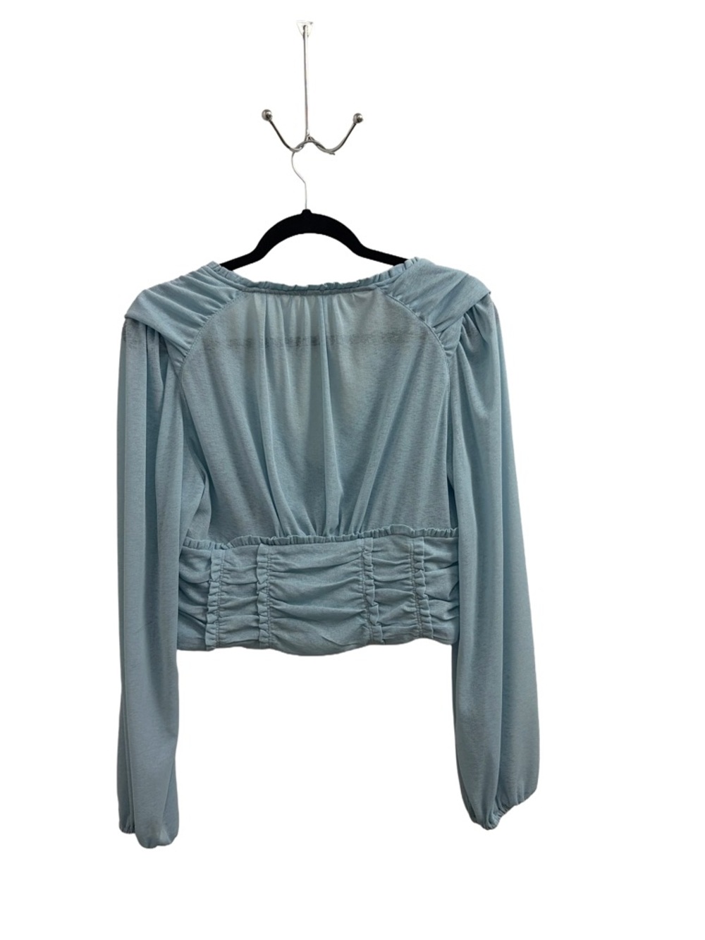 Light Blue Ruched‎ Button-Front Long Sleeve Top - Picture 2 of 6